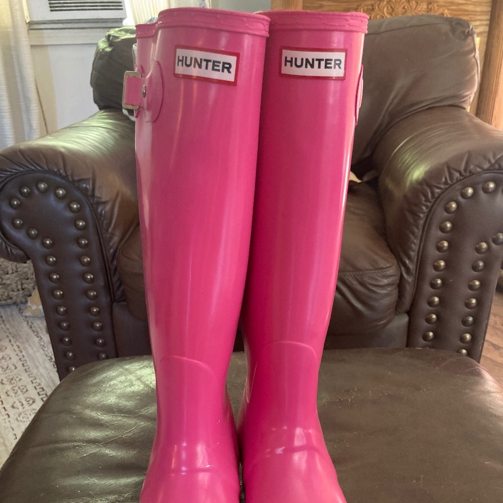 Pink tall hunter boots